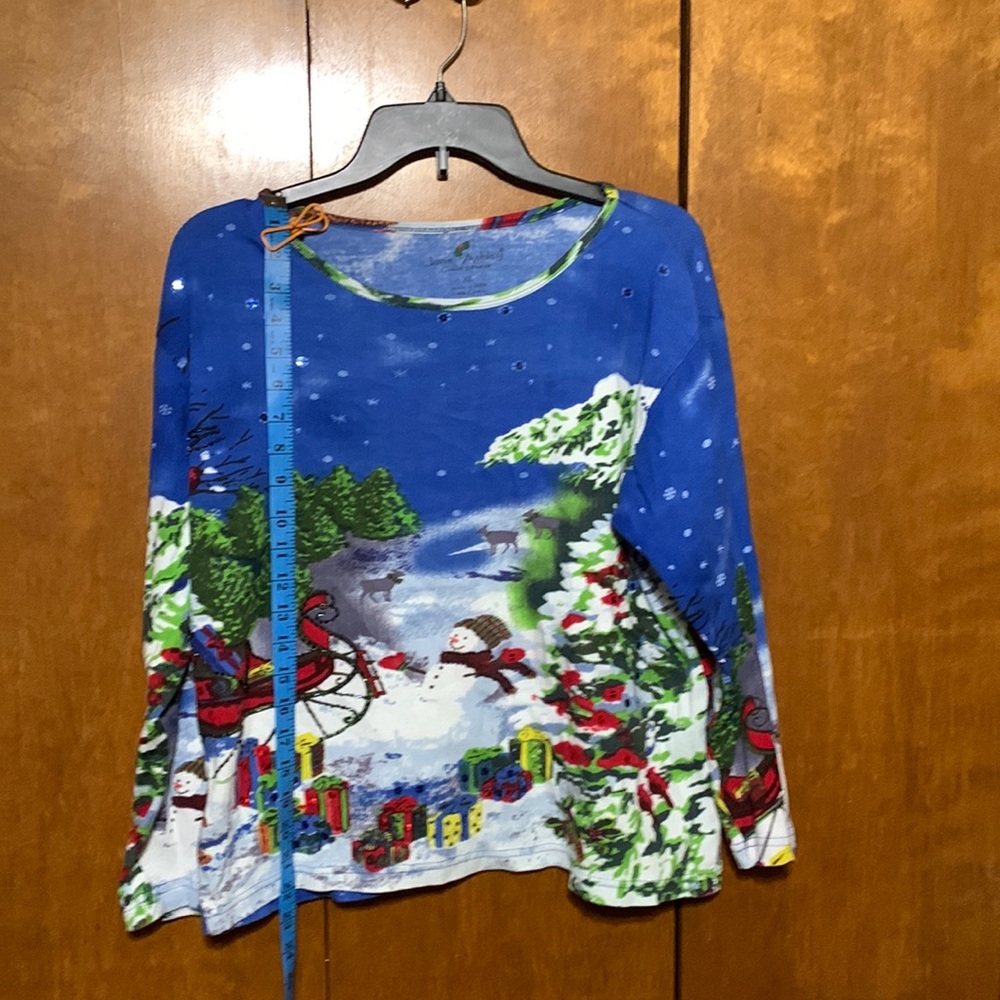 JANE ASHLEY - Winter Scene , Long Sleeve Shirt. 100% Cotton (XL)